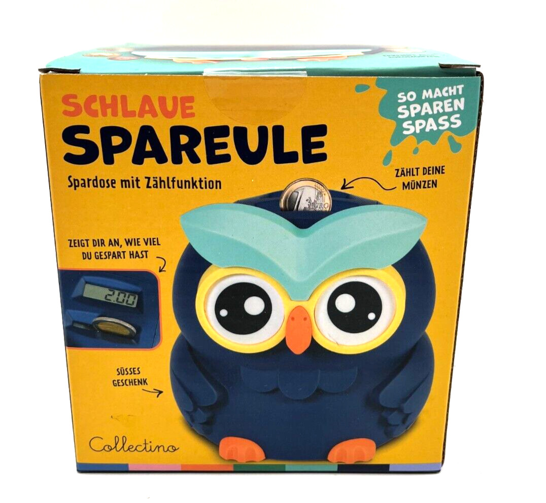 Collectino Schlaue Spareule Eule Spardose mit Zählfunktion Geschenk Neu