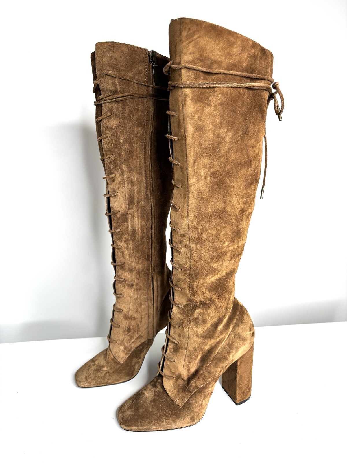 Stivali al ginocchio Saint Laurent scamosciati marroni stringati 37