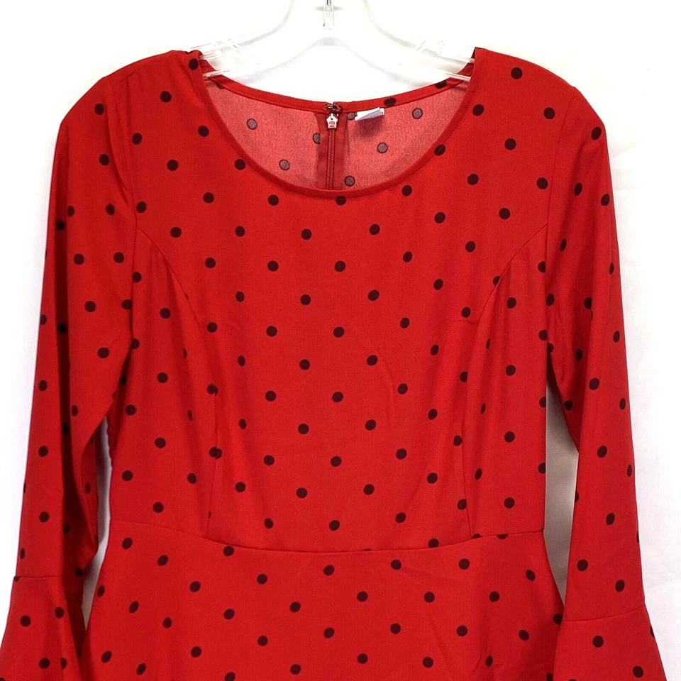 Vestido Old Navy para mujer talla pequeña rojo a lunares manga acanalada 3/4 RN54023 Foto 2 de 4