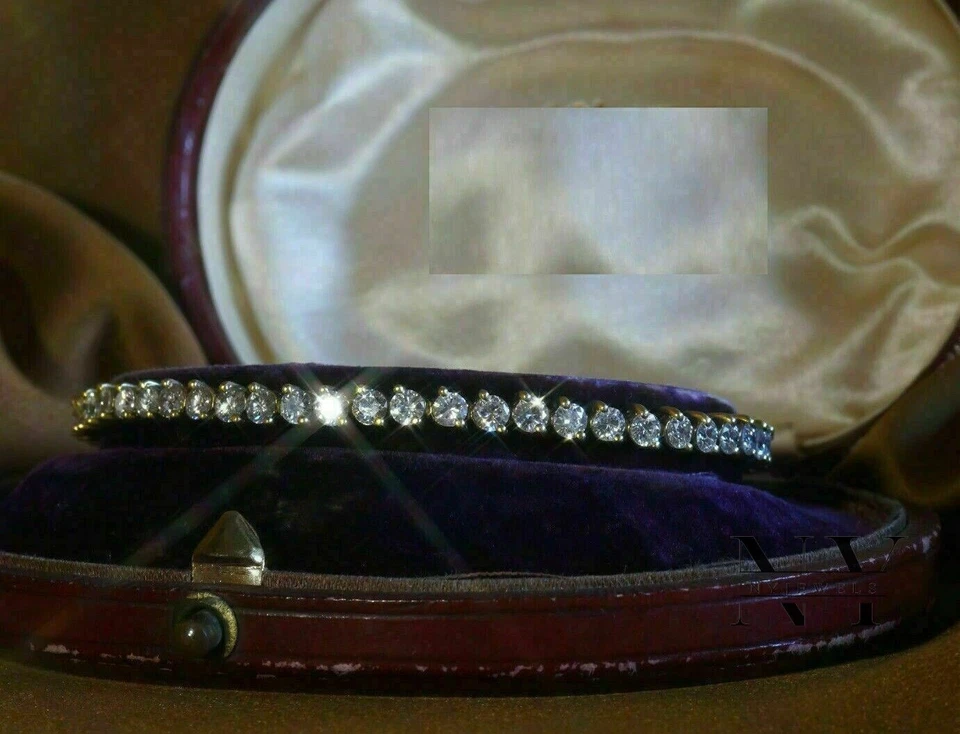 Brazalete de tenis para boda de 7 pulgadas de oro amarillo sólido de 10 k corte redondo de 5 quilates para mujer Foto 3 de 4