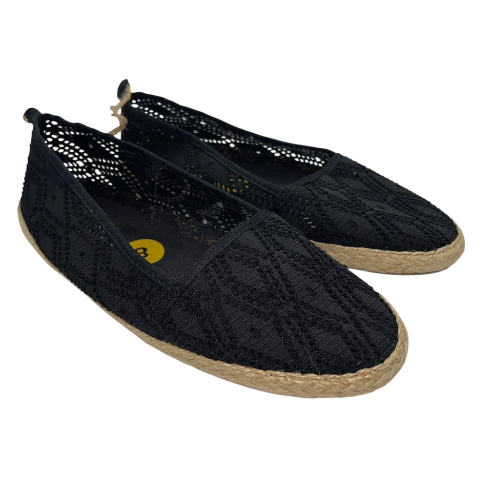 American Eagle AE Espadrille Flats Black Lace Embroidered Geometric Womens 6 8 - Image 2 of 4