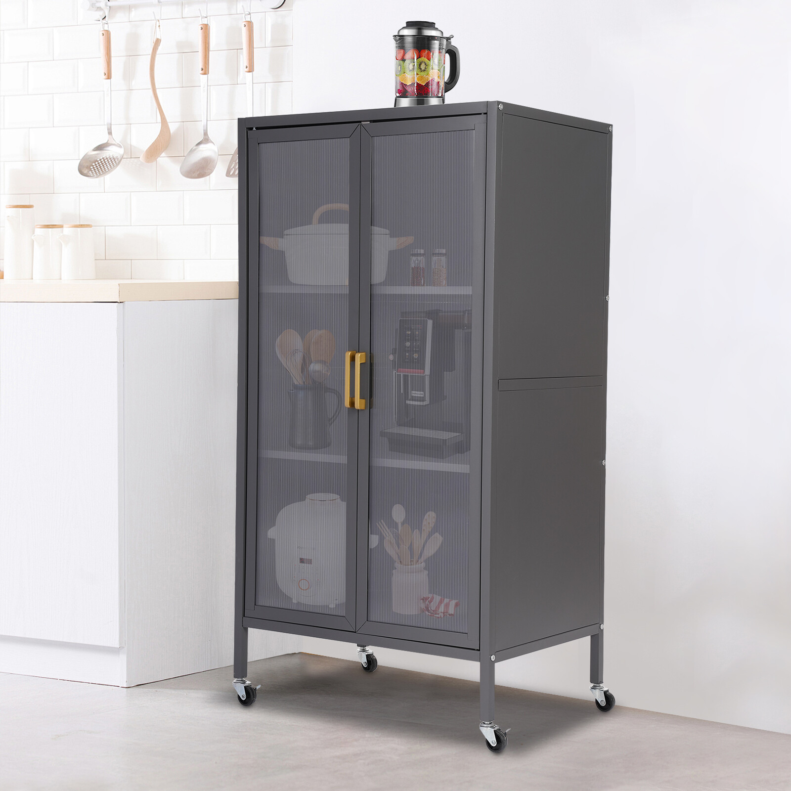 Large storage cabinet with 4 wheels for kitchen or bedroom organization
