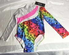 Iefiel Toddler Long Sleeve Ballet Dancing Leotard - White Rainbow Starbursts 3T