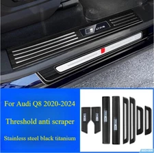 For Audi Q8 2020-2024 Black Titanium Inner Door Sill Threshold Scuff Plate 8PCS