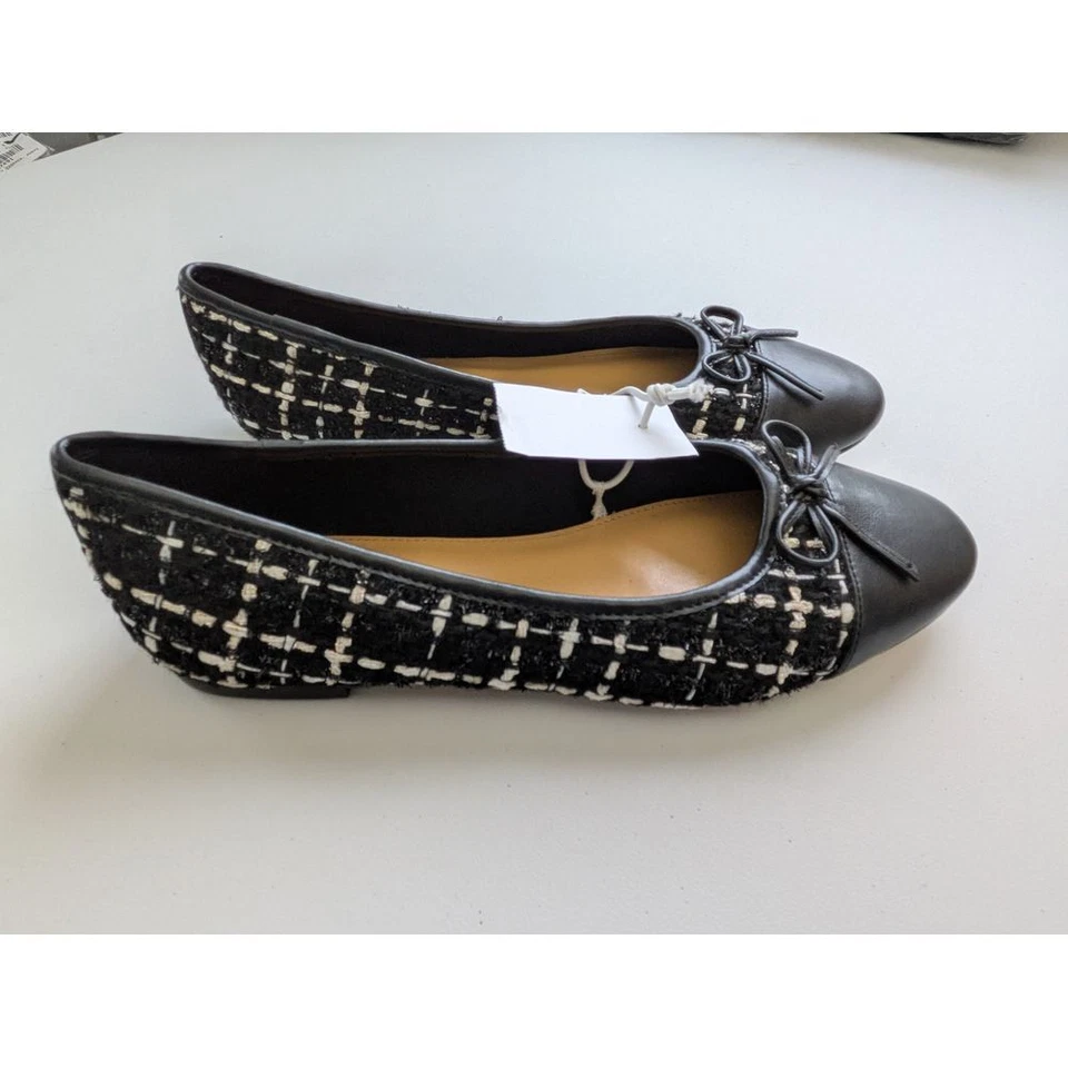 J. Crew Factory Tweed Cap Toe Ballet Flats Size 7 1/2 7.5 Black NWT $128 CA780 - Image 3 of 4