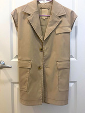 Womens Beige Sleeveless Long Vest, Button Fro...