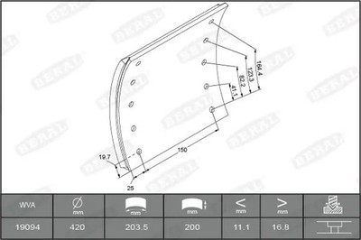 Bremsbelagsatz, Trommelbremse KBL19094.0-1560 BERAL für RENAULT TRUCKS MAGNUM R