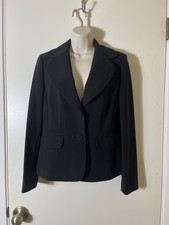 Ann Taylor Black Blazer Jacket SZ 6 2 Button Notched Lapel Lined Faux Pockets