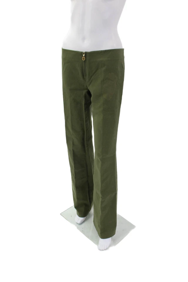 Tory Burch Womens Cotton Zippered Low-Rise Bootcut Pants Green Size 4 - Image 2 of 4