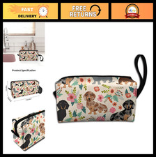 Floral Dachshund Makeup Bag - Cute Travel Cosmetic Organizer Case for Women