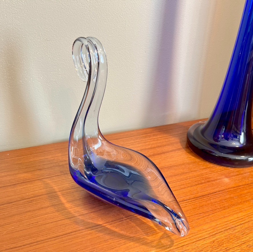 Vintage Cobalt Blue Art Glass Swan Bowl Dish Murano Style Scandinavian 19cm image 8