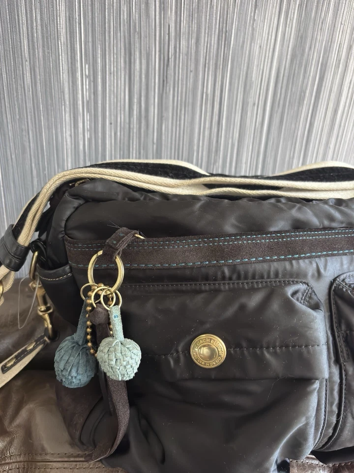 Vintage COACH BABY DIAPER BAG BLACK Satin/LEATHER/SUEDE BRASS HARDWARE - Image 2 of 4