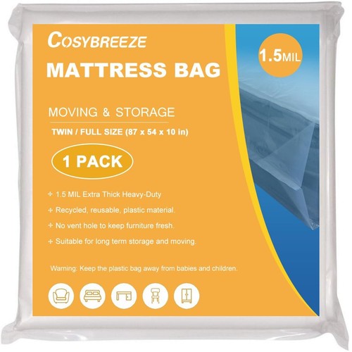 1.5 Mil Thick Plastic Mattress Bags for Moving Mattress Storage Bag Twin or F...