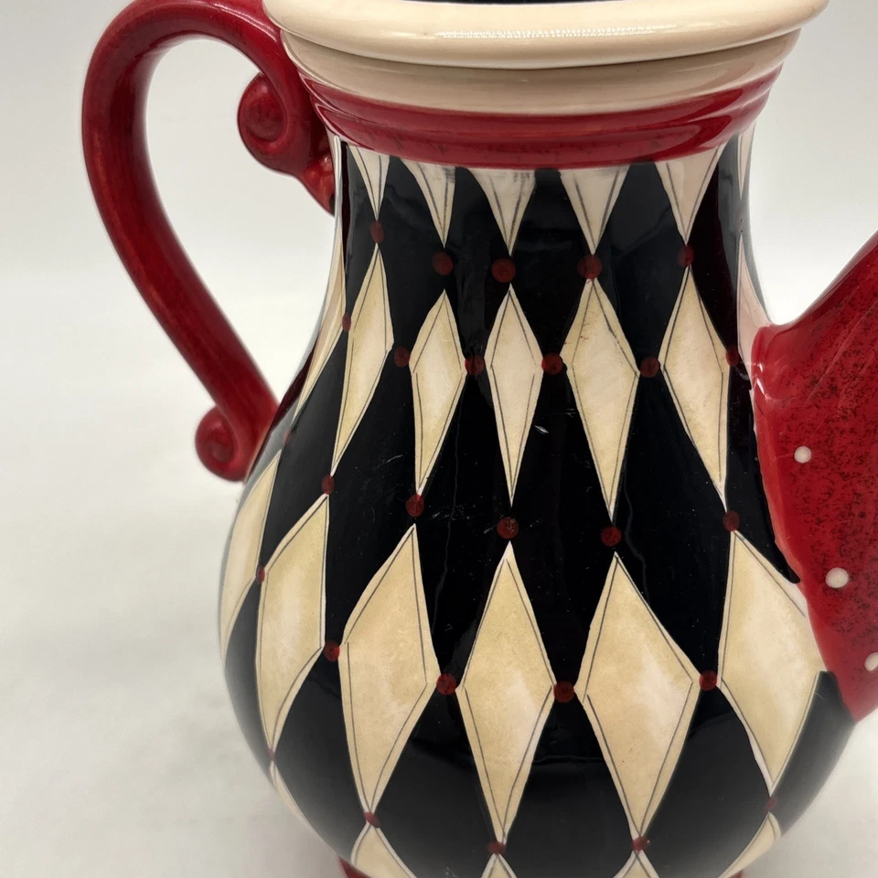 Bule de cerâmica internacional com certificação Lori branco vermelho preto arlequim MacKenzie! - Imagem 3 de 4