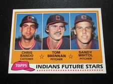 CHRIS BANDO TOM BRENNAN SANDY WIHTOL 1981 TOPPS INDIANS ROOKIE CARD # 451 NM+. rookie card picture
