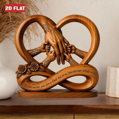Personalized Dad Hands Kid Figurine 2D FLAT Wooden Block, Father Day Gift Kids