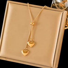 Women Heart Love Pendant Necklace 316L Stainless Steel Gold Chain Gift
