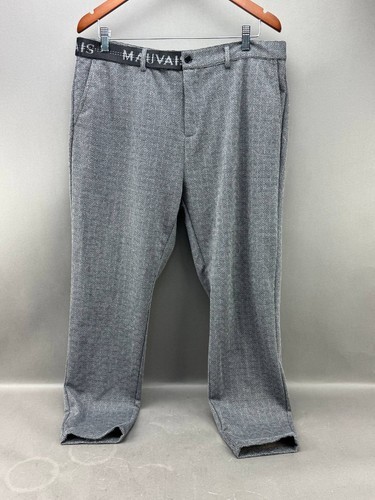 Mauvais Half Belt Pants Mens 36x27 Gray Maze Geometric Print Trouser