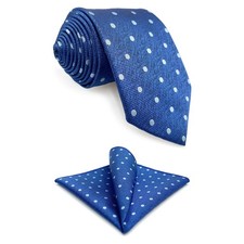 Mens Necktie Set Dotty Tie Blue Dots Azure Formal Regular Jacquard Woven Clas...
