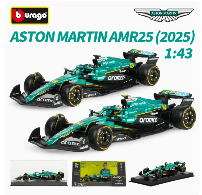Bburago 1:43 F1 Formula Aston Martin AMR23 AMR25 Racing Fernando