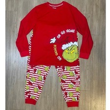 Dr Seuss The Grinch Men's XL Holiday Pajama Set Go Grinch Or Go Home Red 2pc