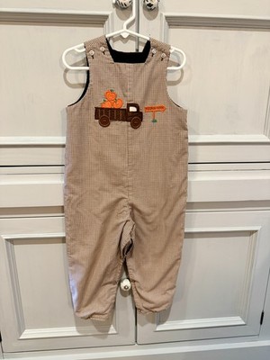 The bailey boys reversible corduroy firehat and brown gingham pumpkin romper