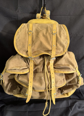 Sac Lafuma Vintage Hiking Backpack | Canvas & Leather | Metal Frame | France