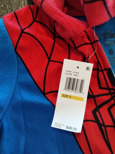 Marvel Spiderman Pajamas One Piece Zip Union Suit, Blanket Sleeper Pj's Size 6 - Picture 5 of 9