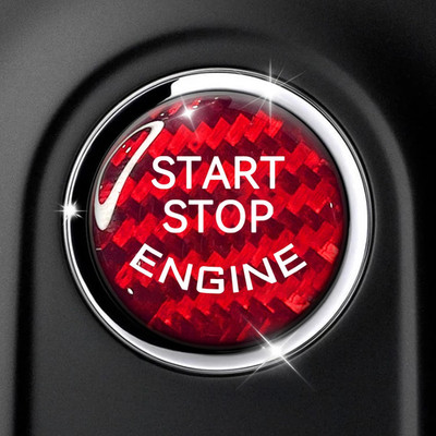 Car Push Start Button Cover Carbon Fiber Engine Push Start Stop Button-Red