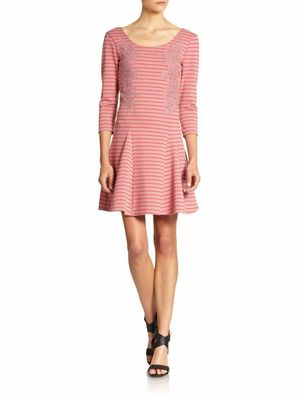 nautical skater dress Free People Nautical Knotty Applique Striped Fit-N-Flare Skater Dress Pink  XS