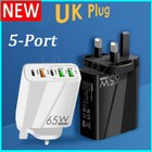 5 Port 65W Quick Charger USB-C PD Type C UK Plug Fast Wall Charger Power Adapter