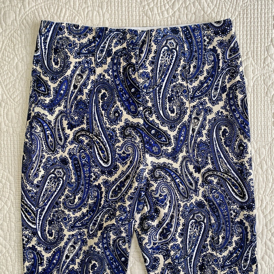 DIANE VON FURSTENBERG Blue Cream Mid Rise Paisley Skinny Pants Sz 0 - Image 3 of 4