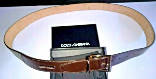 $895 DOLCE&GABBANA NEW MEN'S LEATHER /OSTRICH BRANDY/GRAY 110CM/44'' ITALIA BELT - Picture 3 of 6