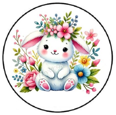 ADORABLE EASTER BUNNY WITH FLOWERS ENVELOPE SEALS LABELS STICKERS PARTY FAVORS