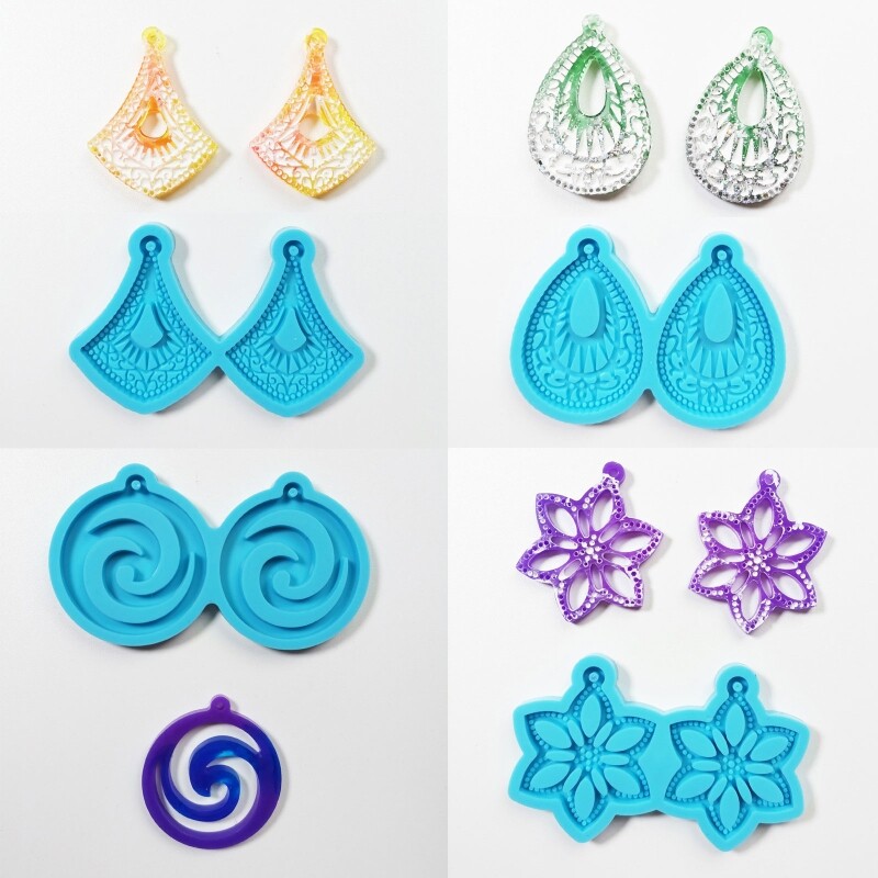 4Pcs Epoxy Resin Mold Set for Women's Tear Drop Round Earrings DIY Craft