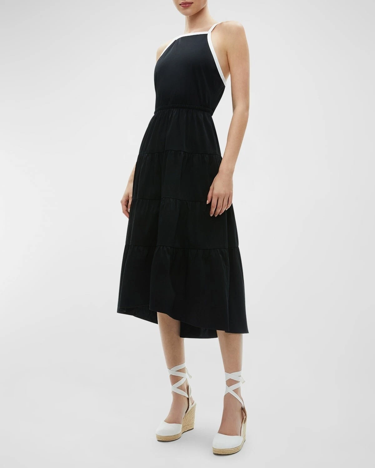 OFF WHITE ABITO MIDI ALICE E OLIVIA HARTLEY RACCOLTO NERO BIANCO FIOCCO TG 12