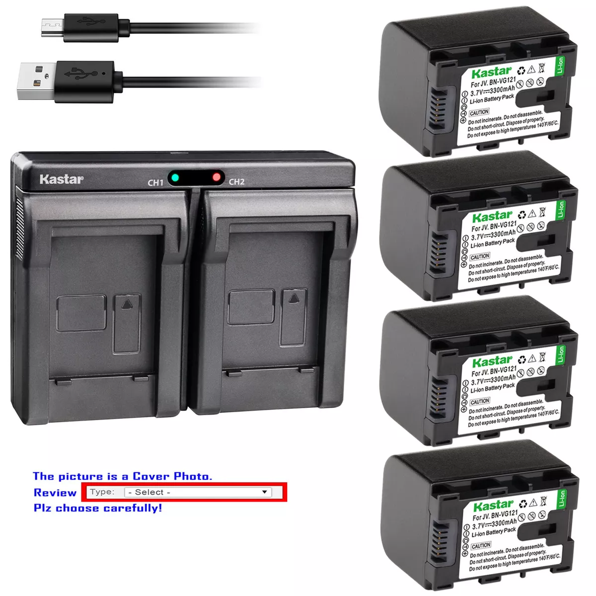 Kastar Battery Dual Charger for JVC BN-VG121 & JVC Everio GZ