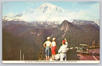 Postcard Washington Tourists Admiring Mt Rainier in Mt Rainier National Park