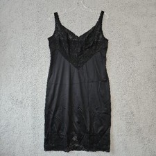 Vintage Vanity Fair Nylon Slip Dress Lace Night Gown Lingerie 38 Black Lace USA