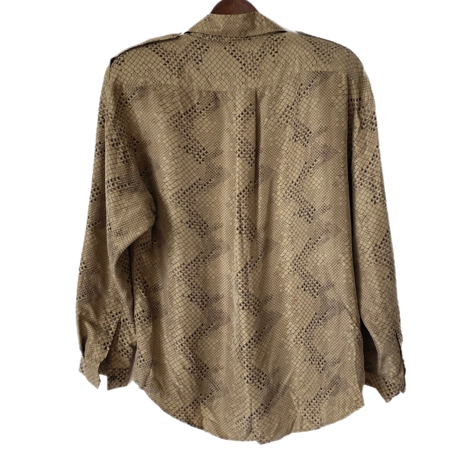 Blusa Vintage 100% Seda Años 80 Dinastía Power Hombro Piel de Serpiente Estampado Bolsillos Talla M Foto 3 de 4
