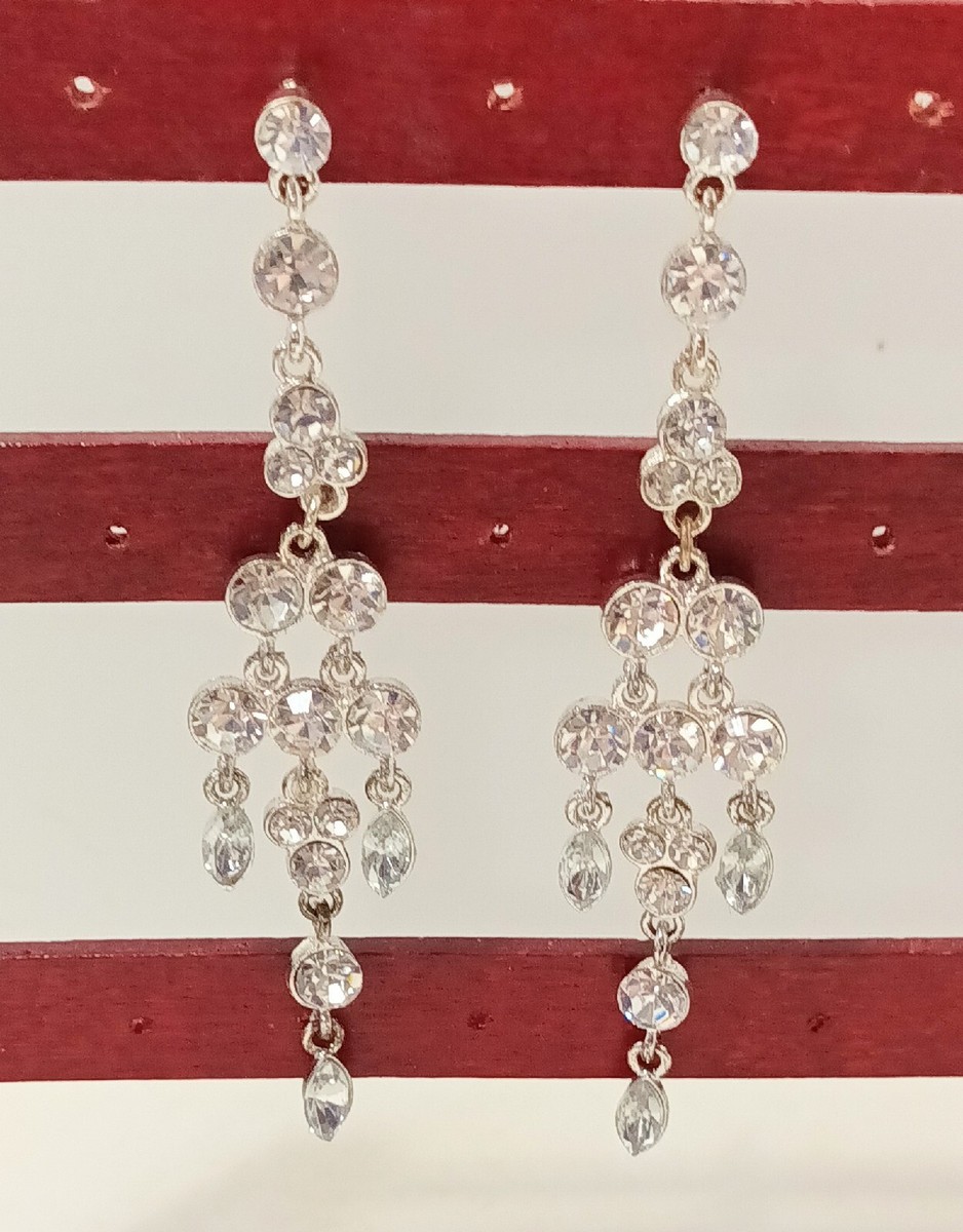 Crystal Chandelier Earrings Silver Formal Prom Wedding Pageant
