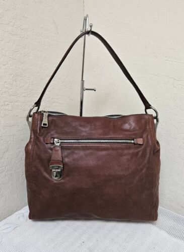 PRADA Dark Brown Leather Top Zip Closure Handbag … - image 1