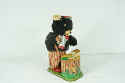 Rosko Toys　 MAXWELL COFFEE-LOVING BEAR Rosko Tin Toy Battery Operated Maxwell Coffee Loving Bear Animated