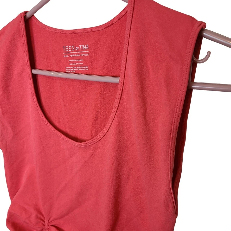 Tees By Tina Womens OSFM Orange Sleeveless Scoop Neck Ruched Tank Top Pullover - Image 4 of 4