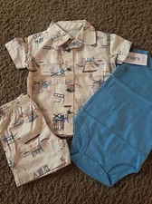 NEW NWT Carters Boys 12 Months Very Nice 3 Piece Short Set With Beach Scene