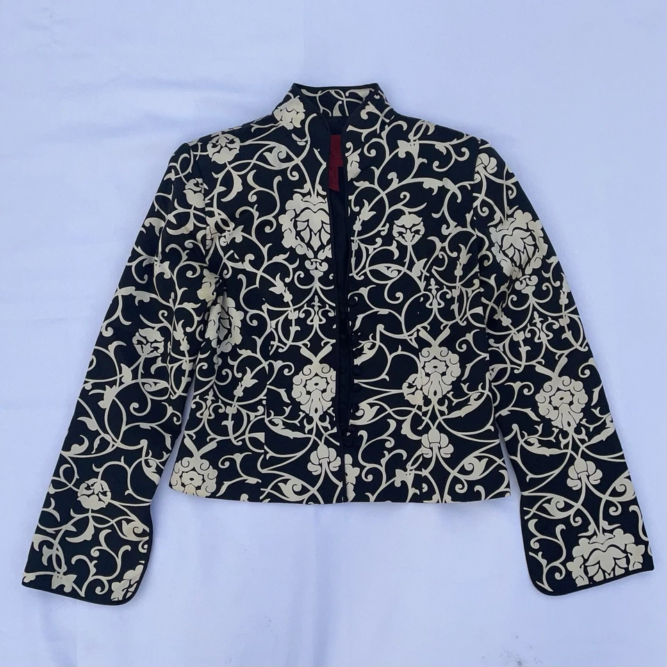 Chaqueta Blazer Corta para Mujer Js Collections Forrada Negra Blanca Seda Oficina Talla 8 M Foto 2 de 4