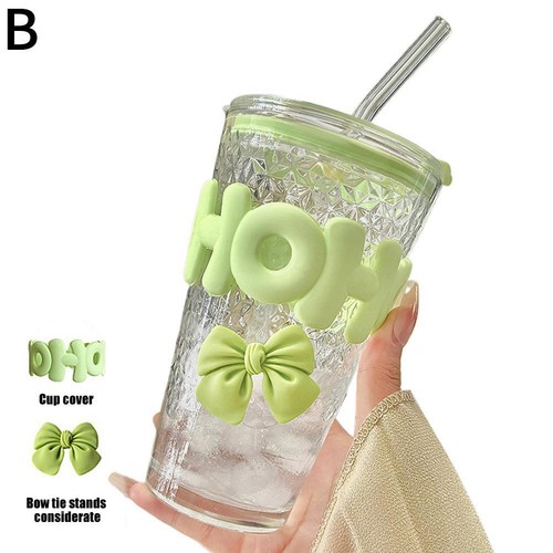 450ml Glass Cups with Lids and Straws Set Drinking Glasses for Beer Iced S6 Z9U2 - Bild 18 von 28