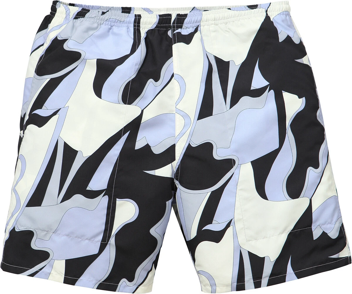Supreme   Abstrait   Short d'eau   Maillot de bain   Bleu crème blanc noir