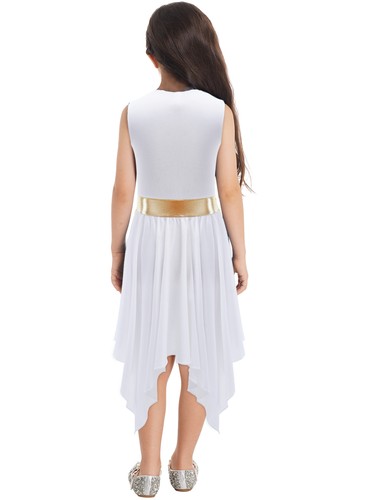 Girls Liturgical Praise Dance Dress Metallic Gold Sleeveless Skirt Lyrical Tunic - Picture 87 of 128