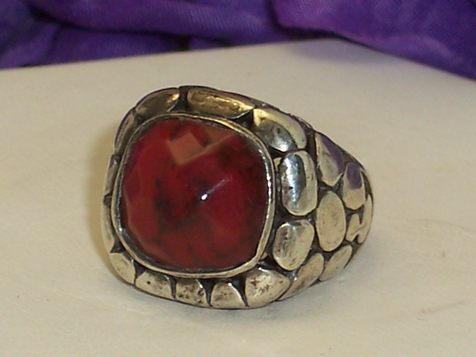 Sterling Silver Pebble Design Reddish Center Ston… - image 1
